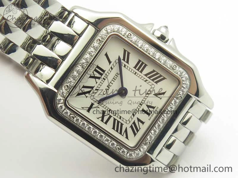 Panthère Secrete Ladies SS GF 1:1 Best Edition White Dial Diamonds Bezel on SS Bracelet Ronda Quartz