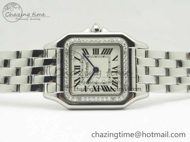 Panthère Secrete Ladies SS GF 1:1 Best Edition White Dial Diamonds Bezel on SS Bracelet Ronda Quartz