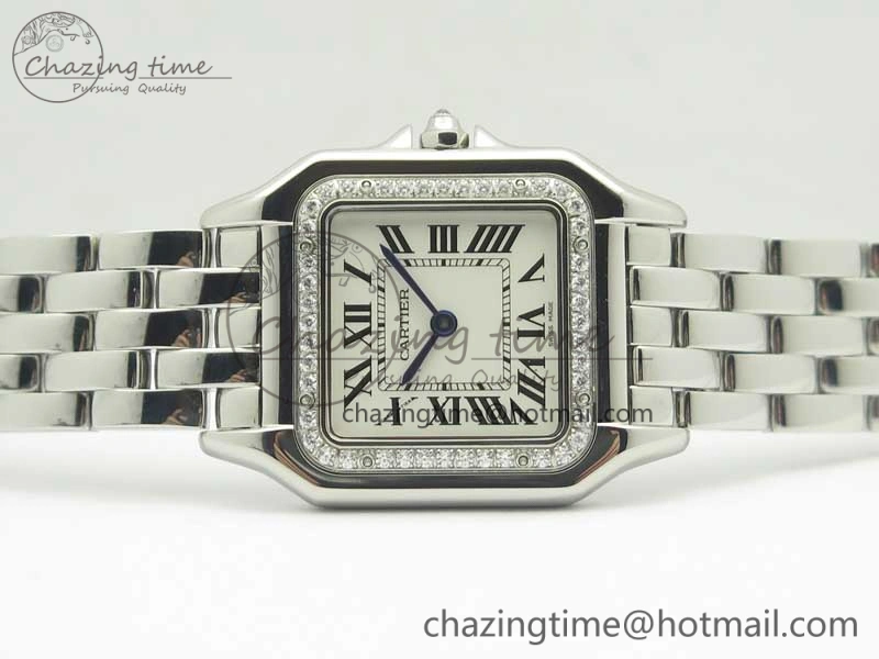 Panthère Secrete Ladies SS GF 1:1 Best Edition White Dial Diamonds Bezel on SS Bracelet Ronda Quartz