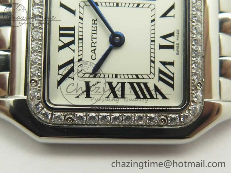 Panthère Secrete Ladies SS GF 1:1 Best Edition White Dial Diamonds Bezel on SS Bracelet Ronda Quartz