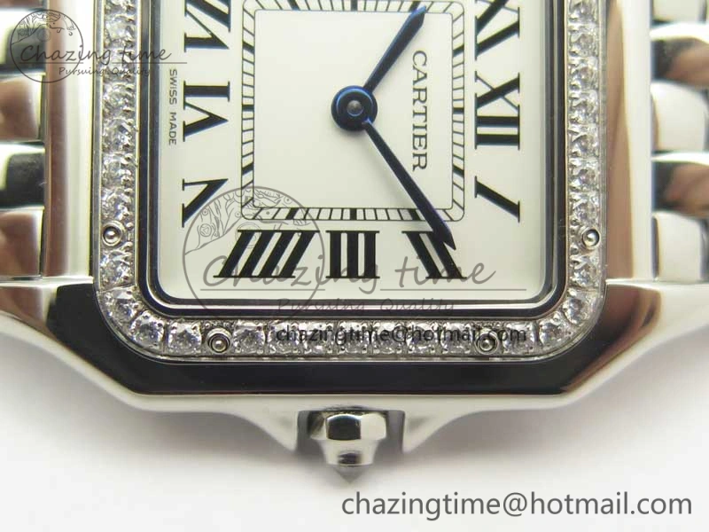 Panthère Secrete Ladies SS GF 1:1 Best Edition White Dial Diamonds Bezel on SS Bracelet Ronda Quartz