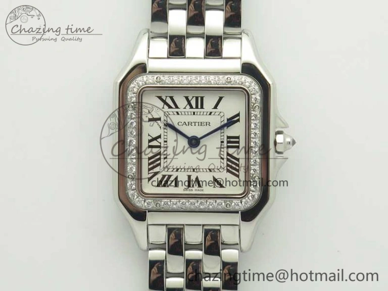 Panthère Secrete Ladies SS GF 1:1 Best Edition White Dial Diamonds Bezel on SS Bracelet Ronda Quartz