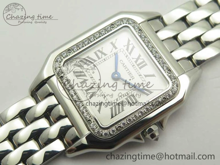 Panthère Secrete Ladies SS GF 1:1 Best Edition White Dial Diamonds Bezel on SS Bracelet Ronda Quartz
