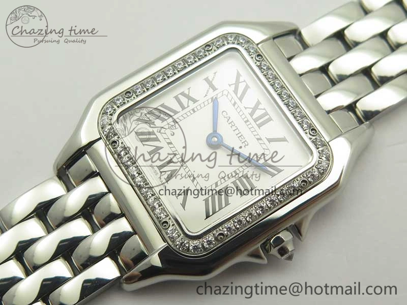 Panthère Secrete Ladies SS GF 1:1 Best Edition White Dial Diamonds Bezel on SS Bracelet Ronda Quartz