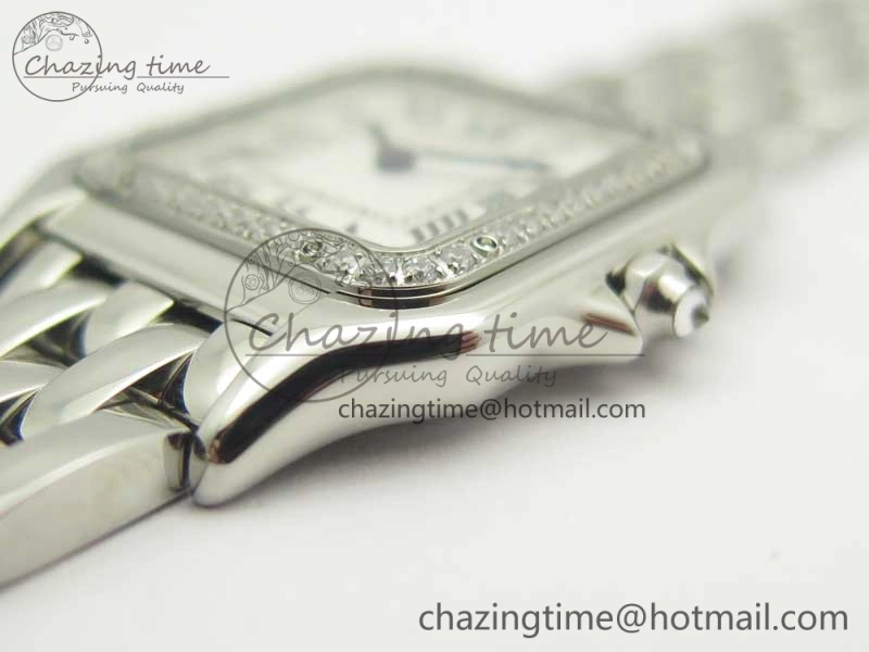 Panthère Secrete Ladies SS GF 1:1 Best Edition White Dial Diamonds Bezel on SS Bracelet Ronda Quartz