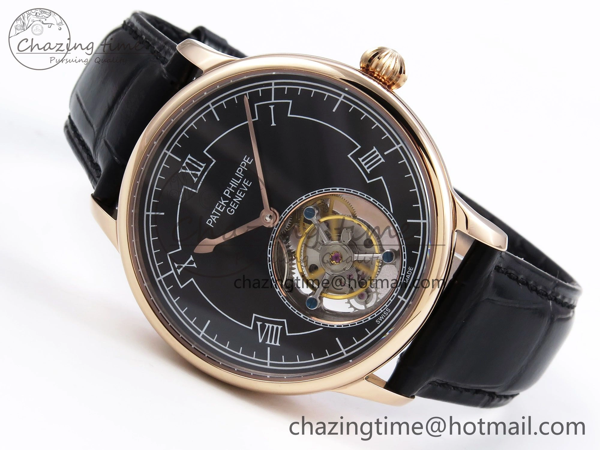 Patek Philippe Tourbillon RG RMSF Edition Black Dial on Black Leather Strap
