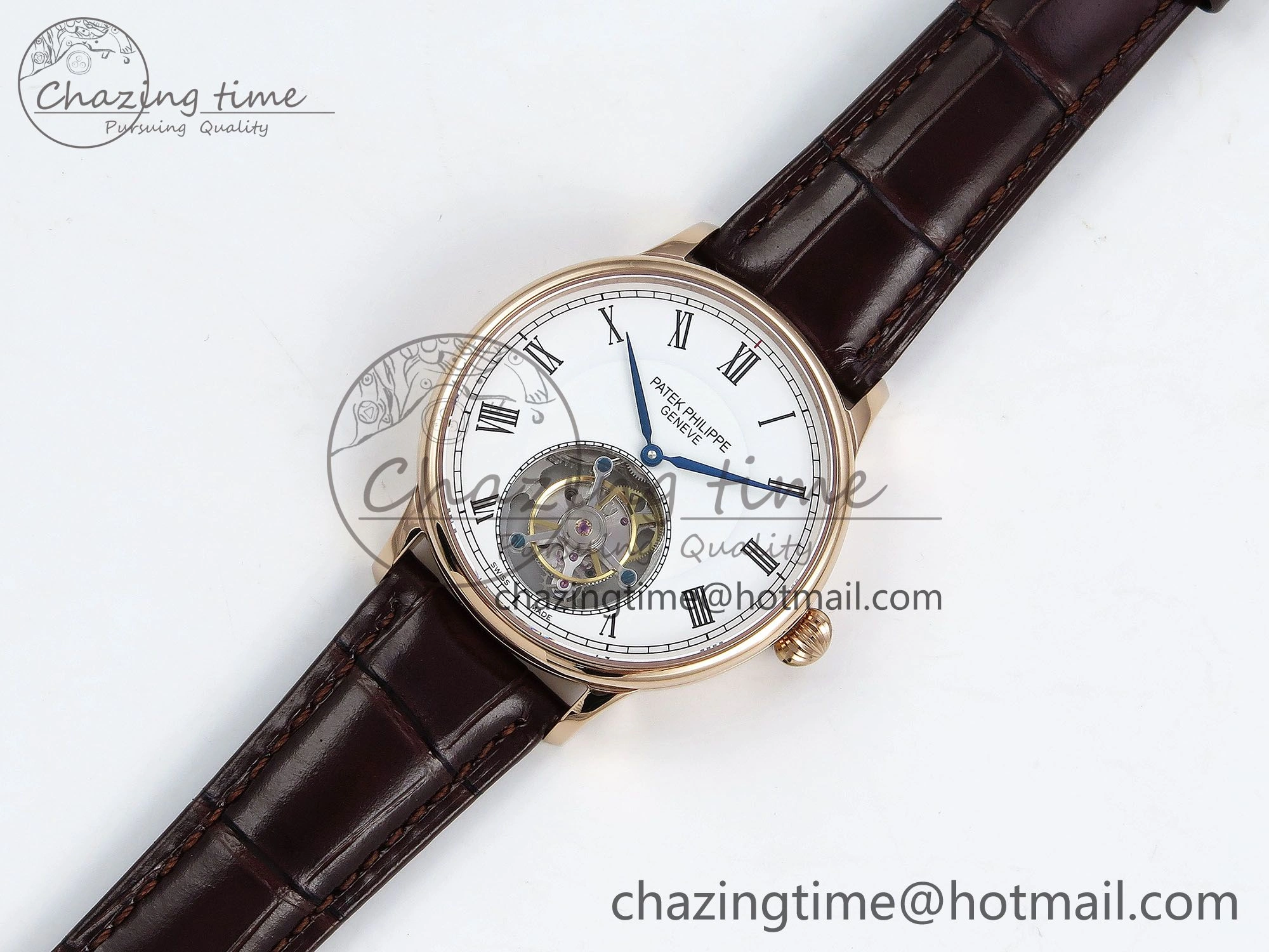 Patek Philippe Tourbillon RG RMSF Edition White Dial Roman Markers on Brown Leather Strap