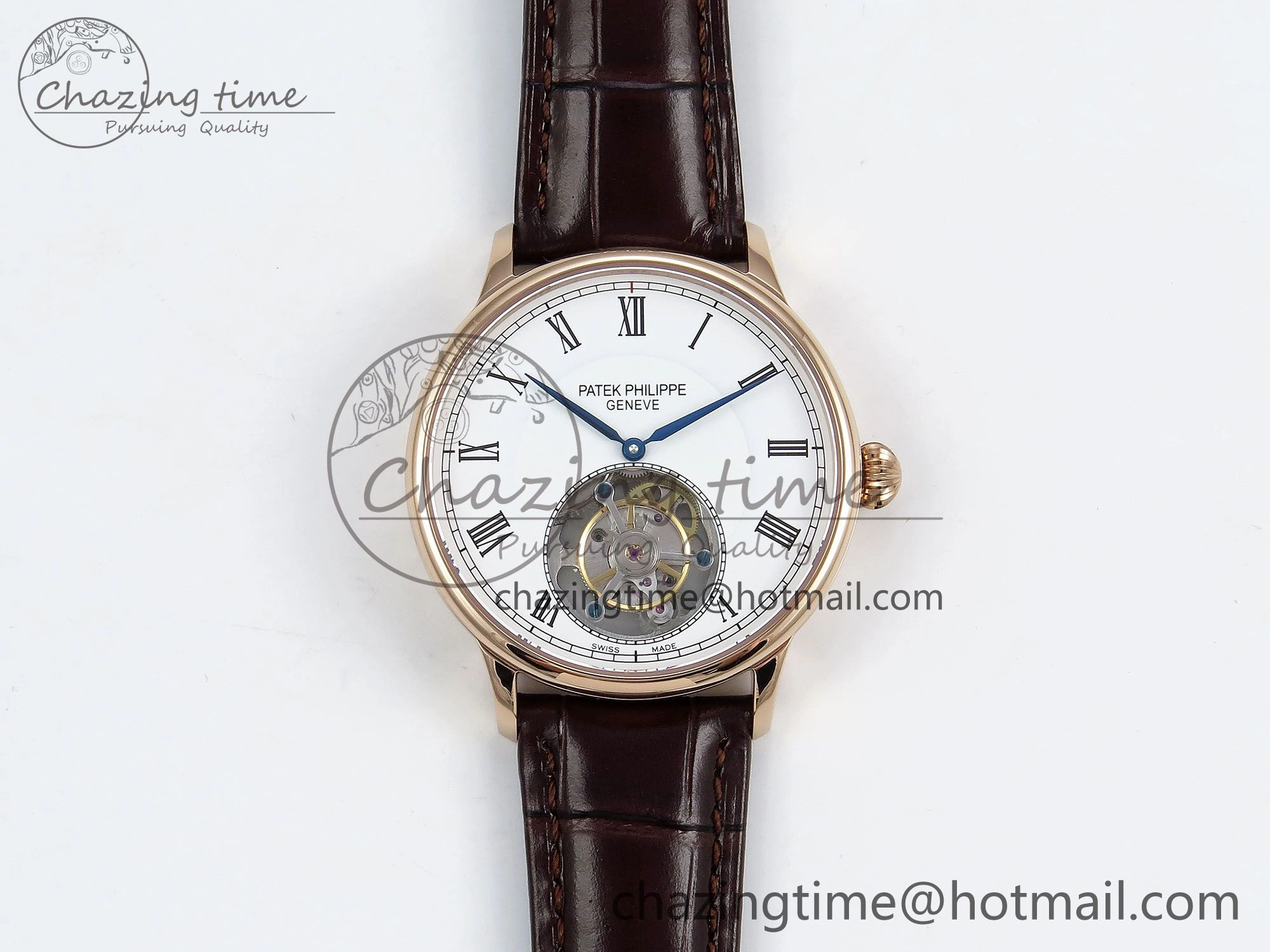 Patek Philippe Tourbillon RG RMSF Edition White Dial Roman Markers on Brown Leather Strap