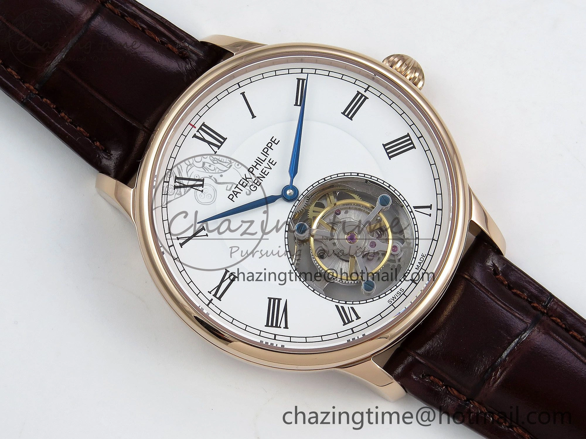 Patek Philippe Tourbillon RG RMSF Edition White Dial Roman Markers on Brown Leather Strap