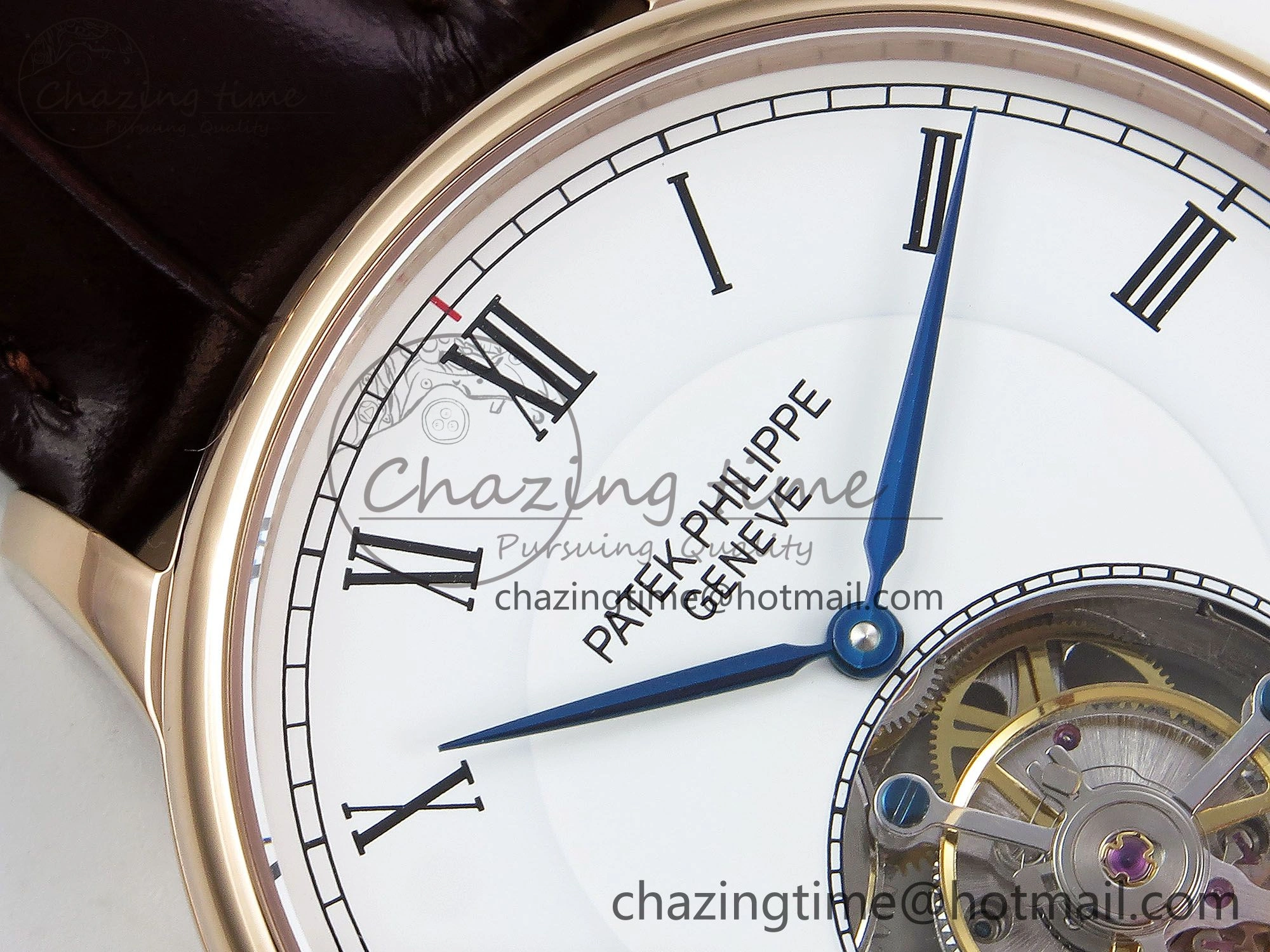 Patek Philippe Tourbillon RG RMSF Edition White Dial Roman Markers on Brown Leather Strap