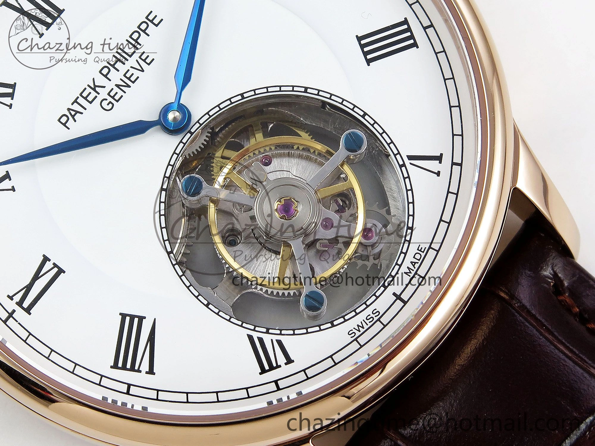 Patek Philippe Tourbillon RG RMSF Edition White Dial Roman Markers on Brown Leather Strap