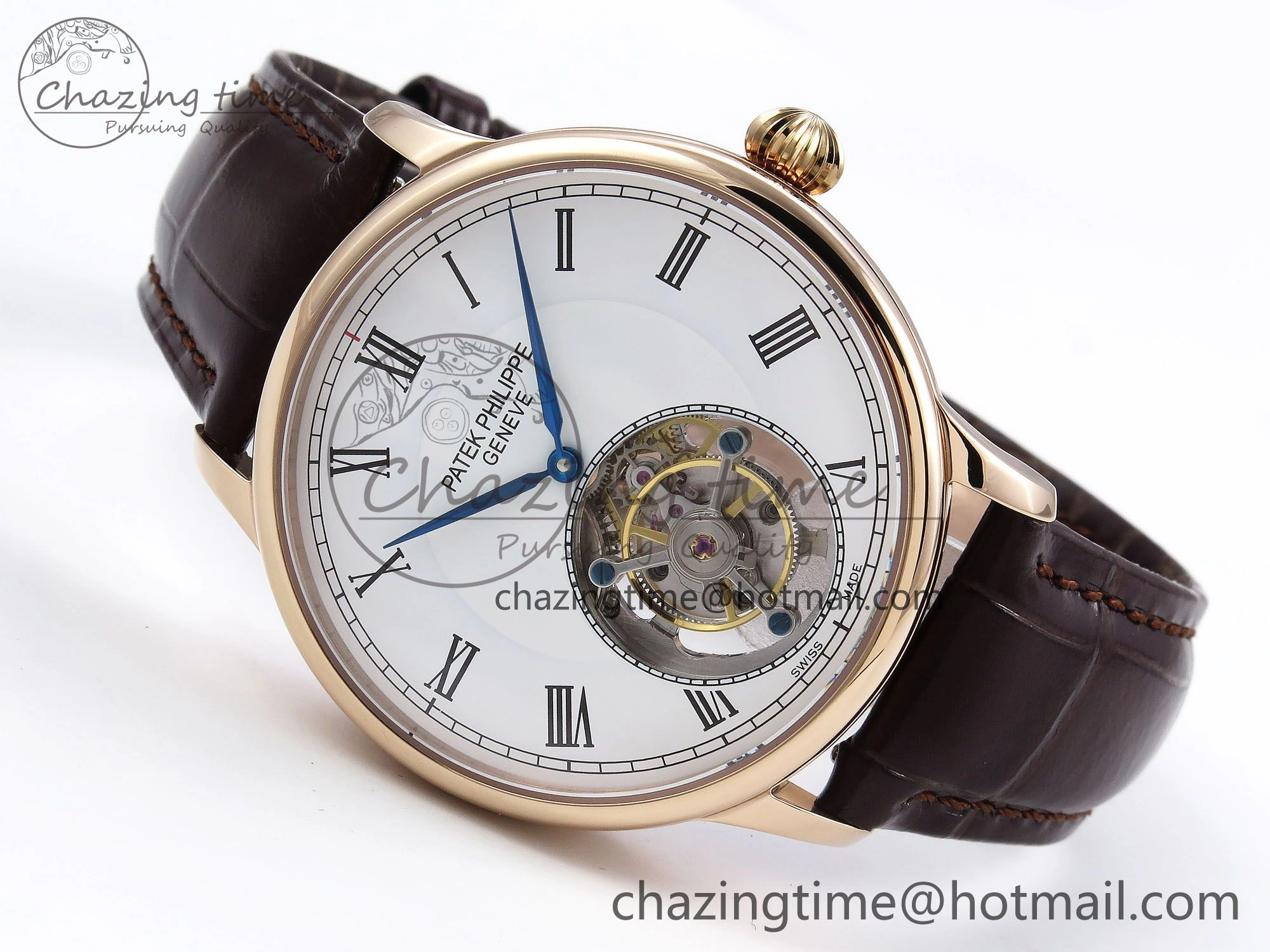 Patek Philippe Tourbillon RG RMSF Edition White Dial Roman Markers on Brown Leather Strap