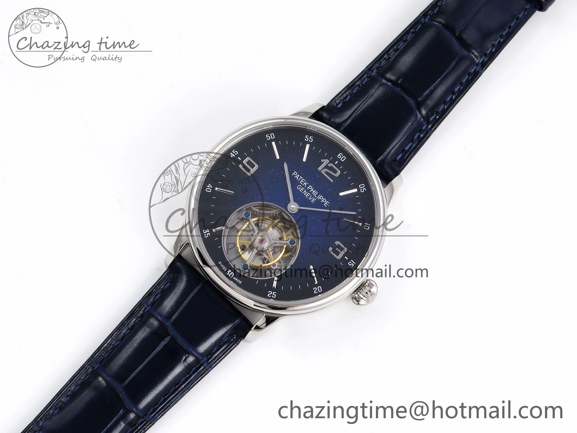 Patek Philippe Tourbillon SS RMSF Edition Dark Blue Dial on Black Leather Strap