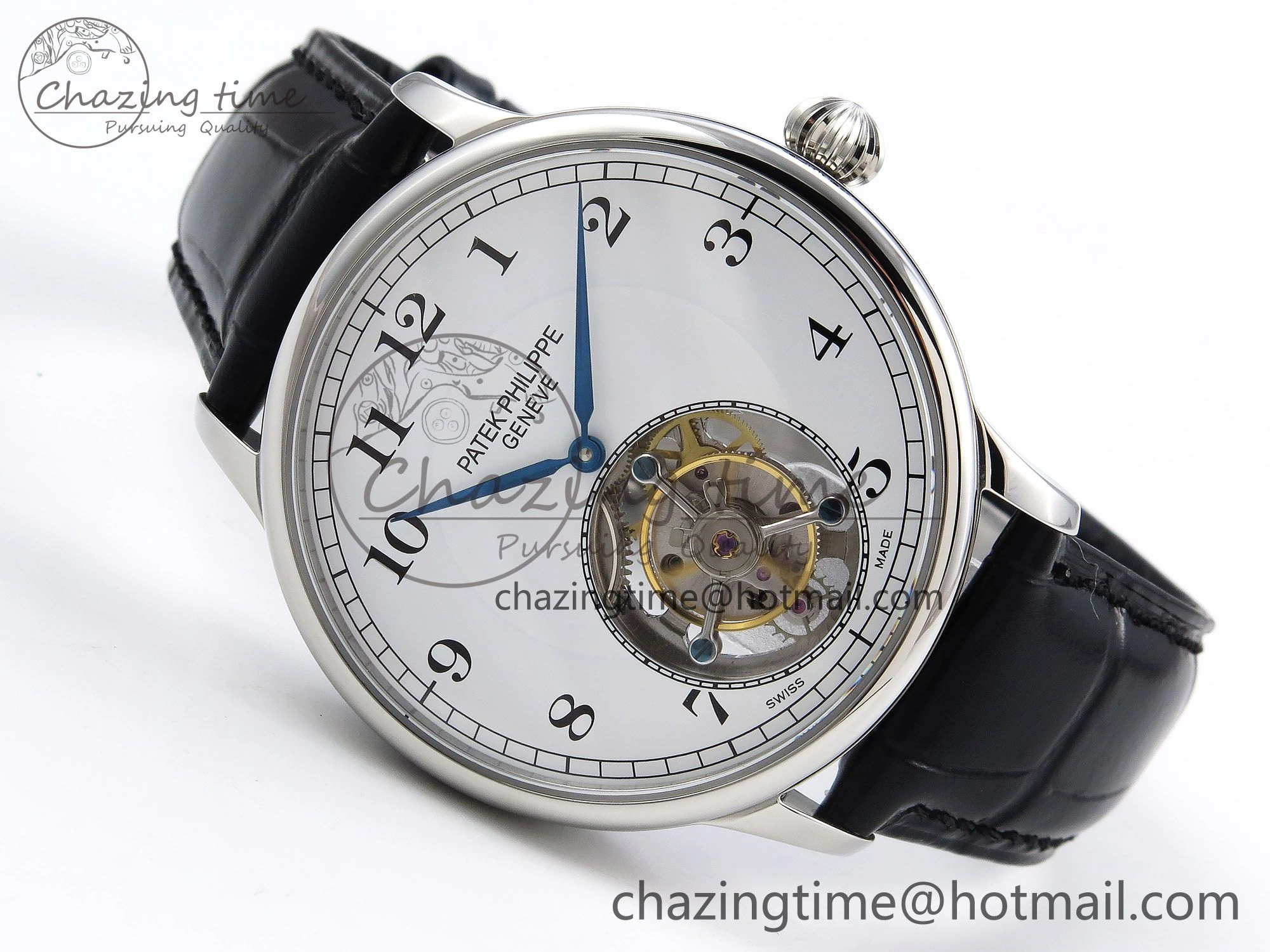 Patek Philippe Tourbillon SS RMSF Edition White Dial Numeral Markers on Black Leather Strap