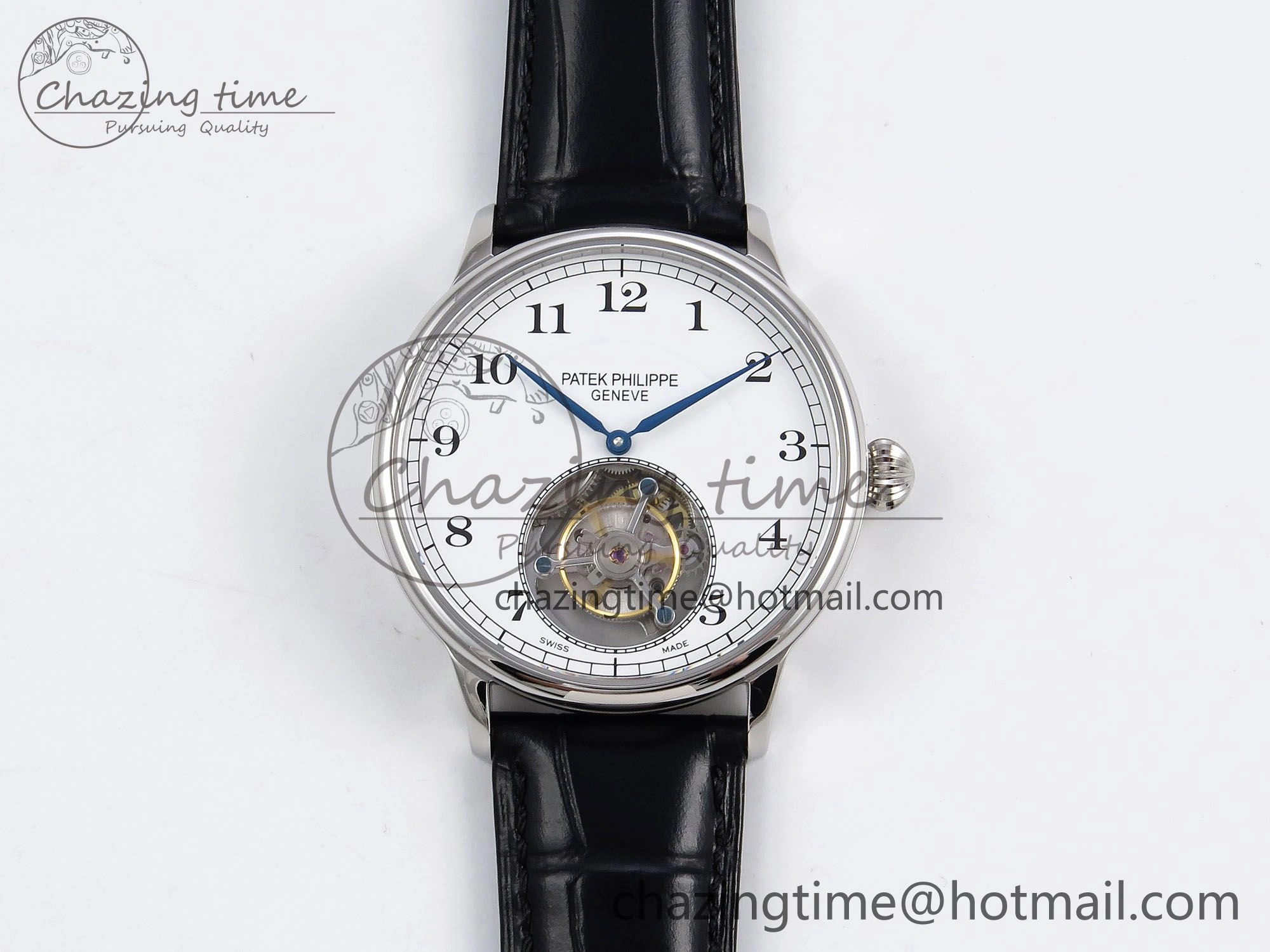 Patek Philippe Tourbillon SS RMSF Edition White Dial Numeral Markers on Black Leather Strap