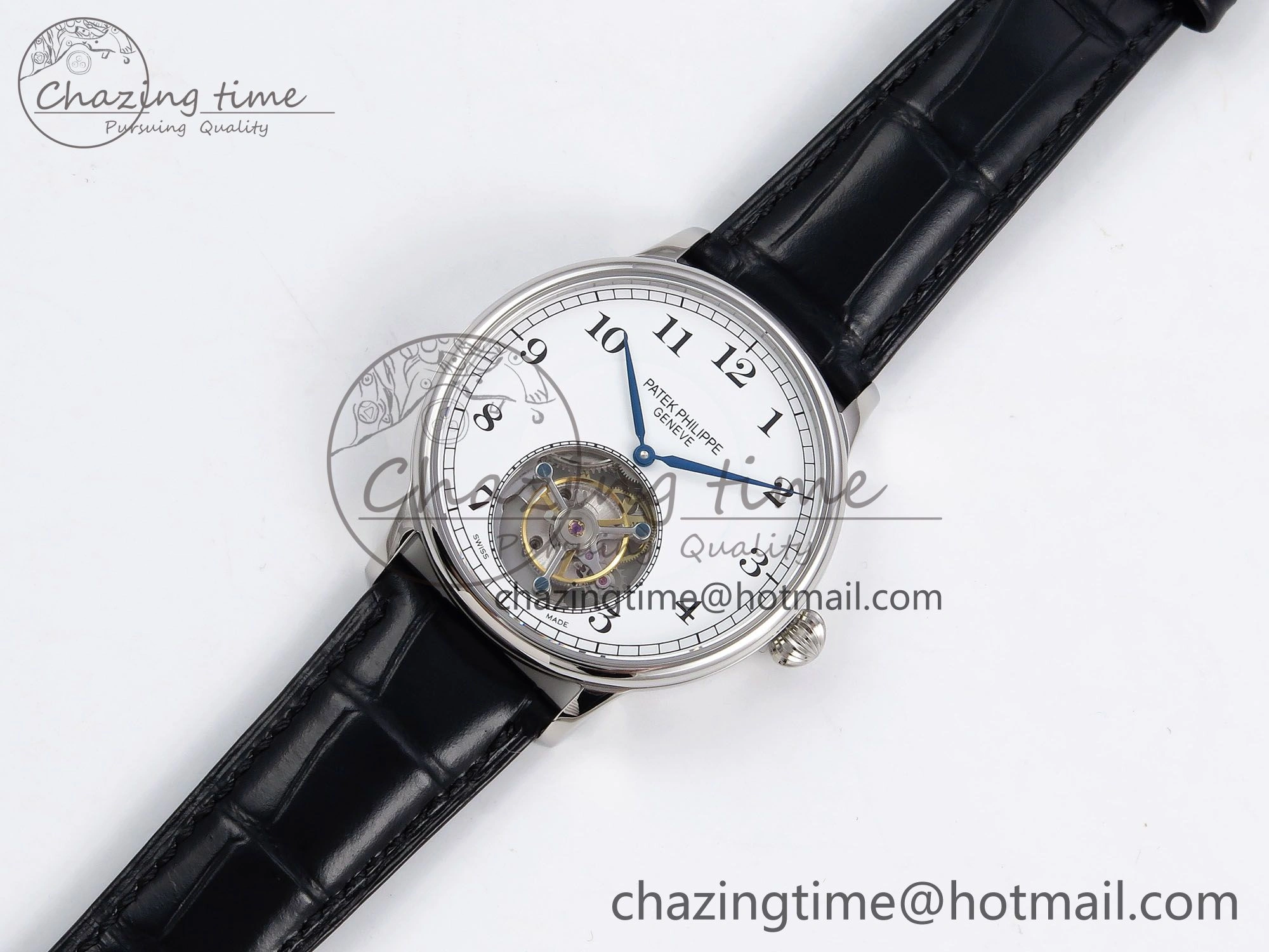 Patek Philippe Tourbillon SS RMSF Edition White Dial Numeral Markers on Black Leather Strap