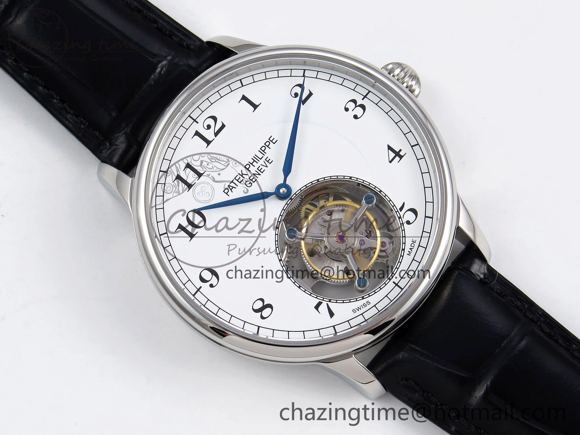 Patek Philippe Tourbillon SS RMSF Edition White Dial Numeral Markers on Black Leather Strap