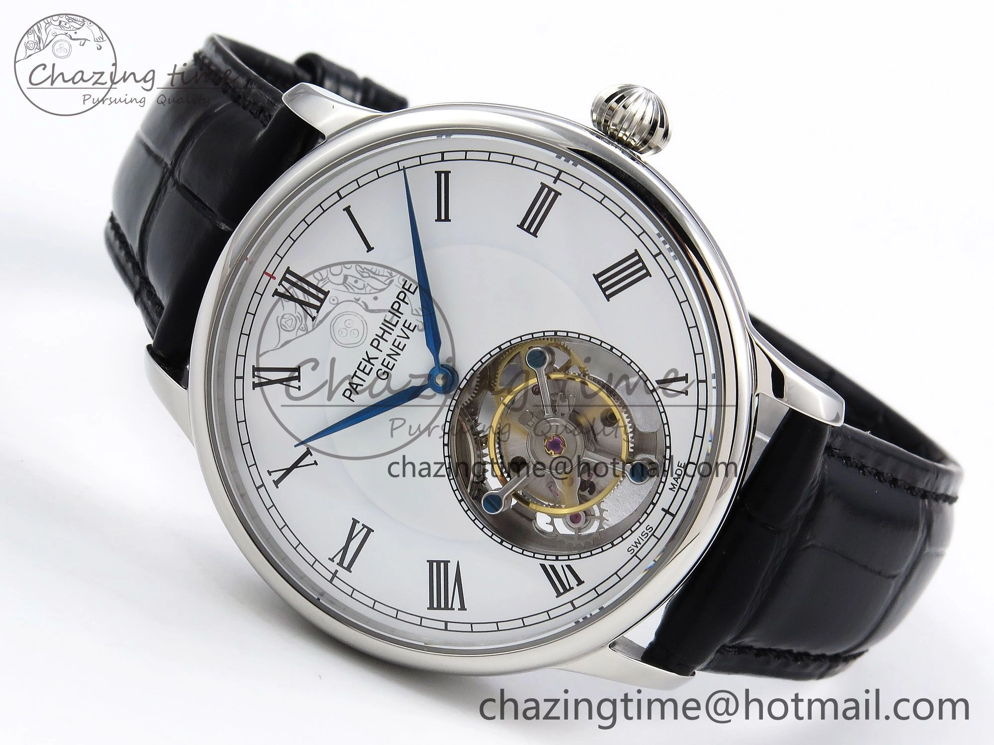 Patek Philippe Tourbillon SS RMSF Edition White Dial Roman Markers on Black Leather Strap