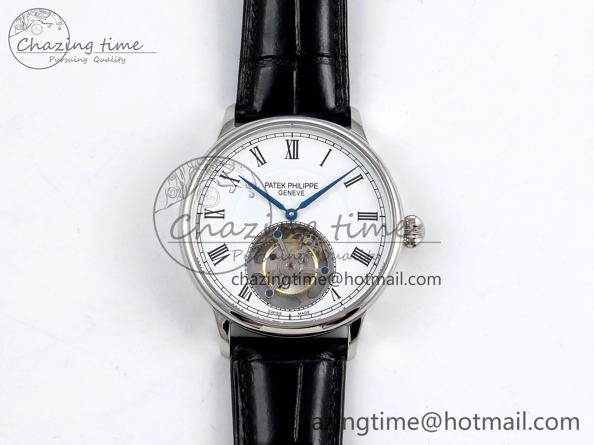 Patek Philippe Tourbillon SS RMSF Edition White Dial Roman Markers on Black Leather Strap