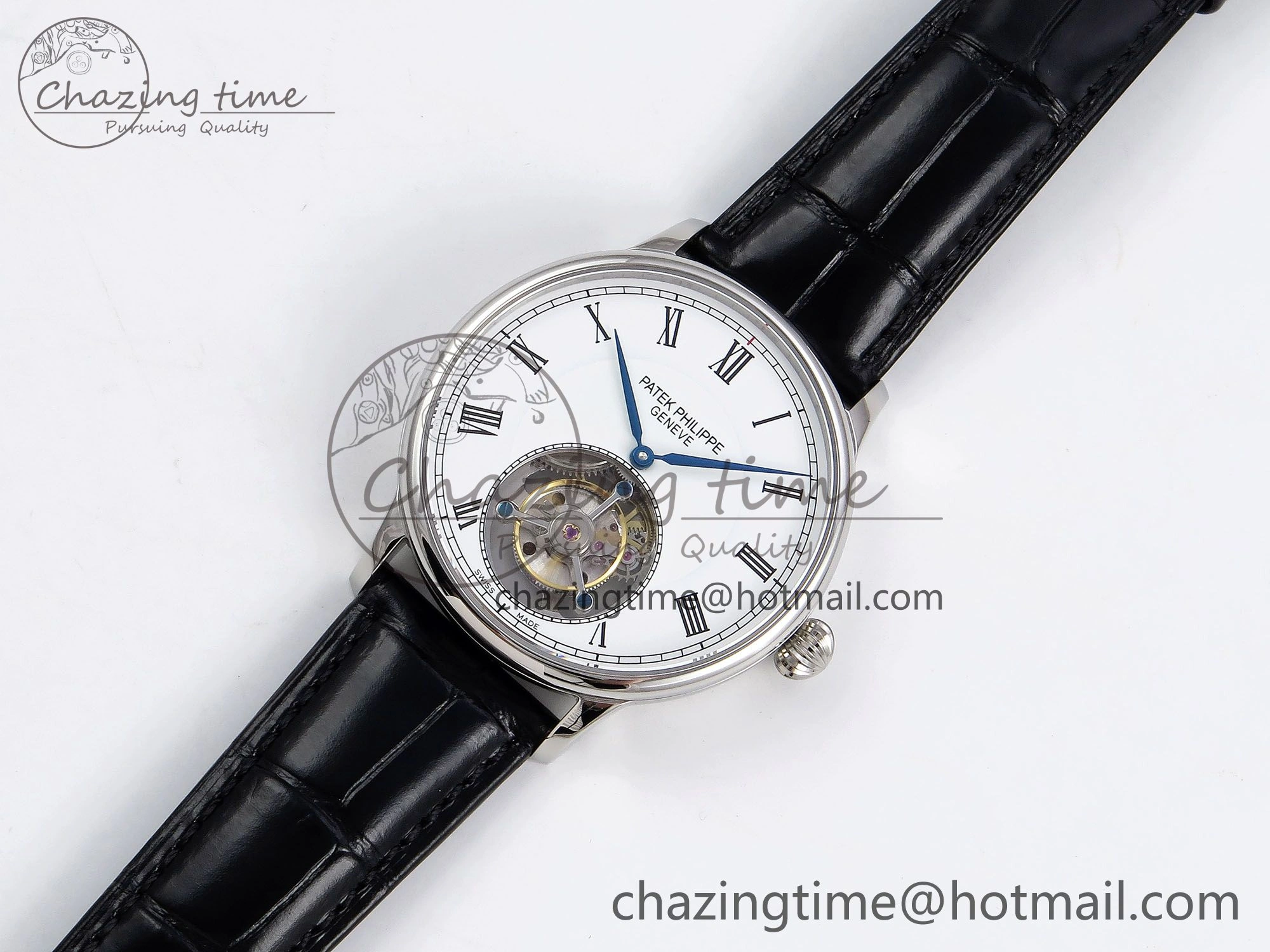 Patek Philippe Tourbillon SS RMSF Edition White Dial Roman Markers on Black Leather Strap