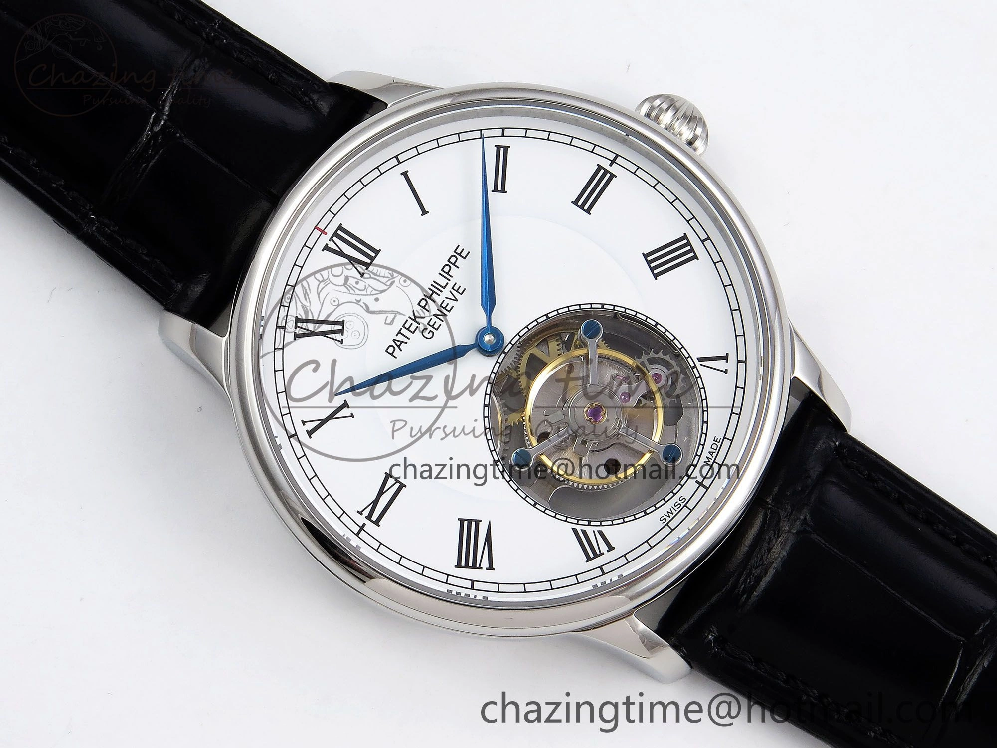 Patek Philippe Tourbillon SS RMSF Edition White Dial Roman Markers on Black Leather Strap