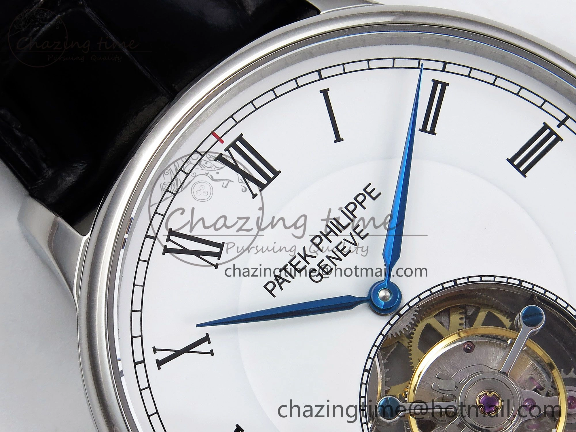 Patek Philippe Tourbillon SS RMSF Edition White Dial Roman Markers on Black Leather Strap
