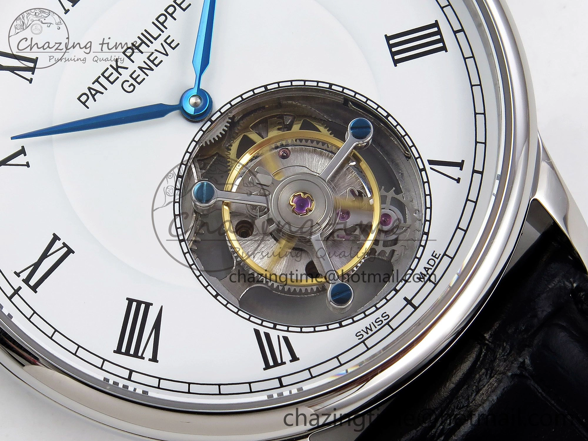 Patek Philippe Tourbillon SS RMSF Edition White Dial Roman Markers on Black Leather Strap