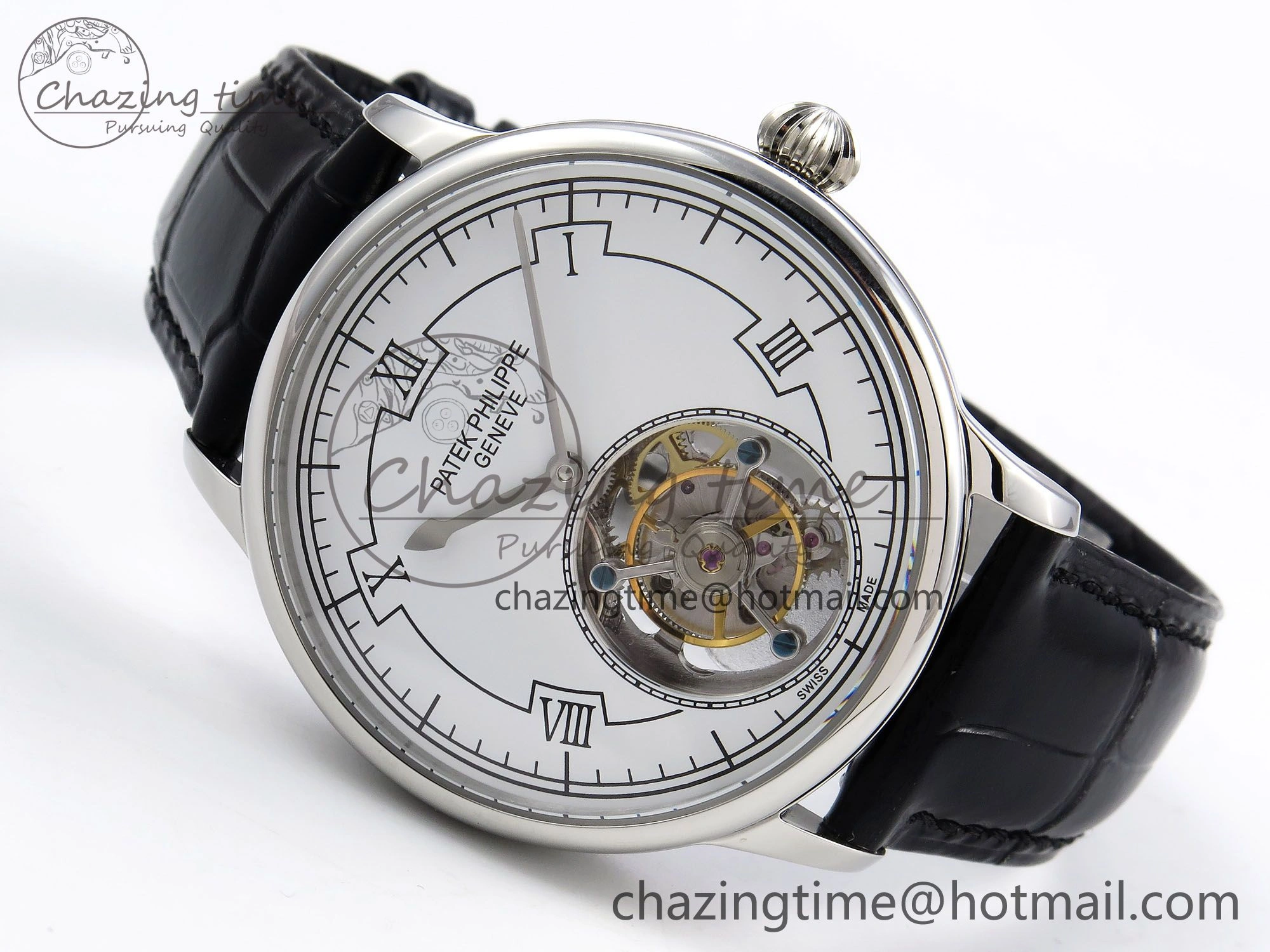 Patek Philippe Tourbillon SS RMSF Edition White Dial on Black Leather Strap