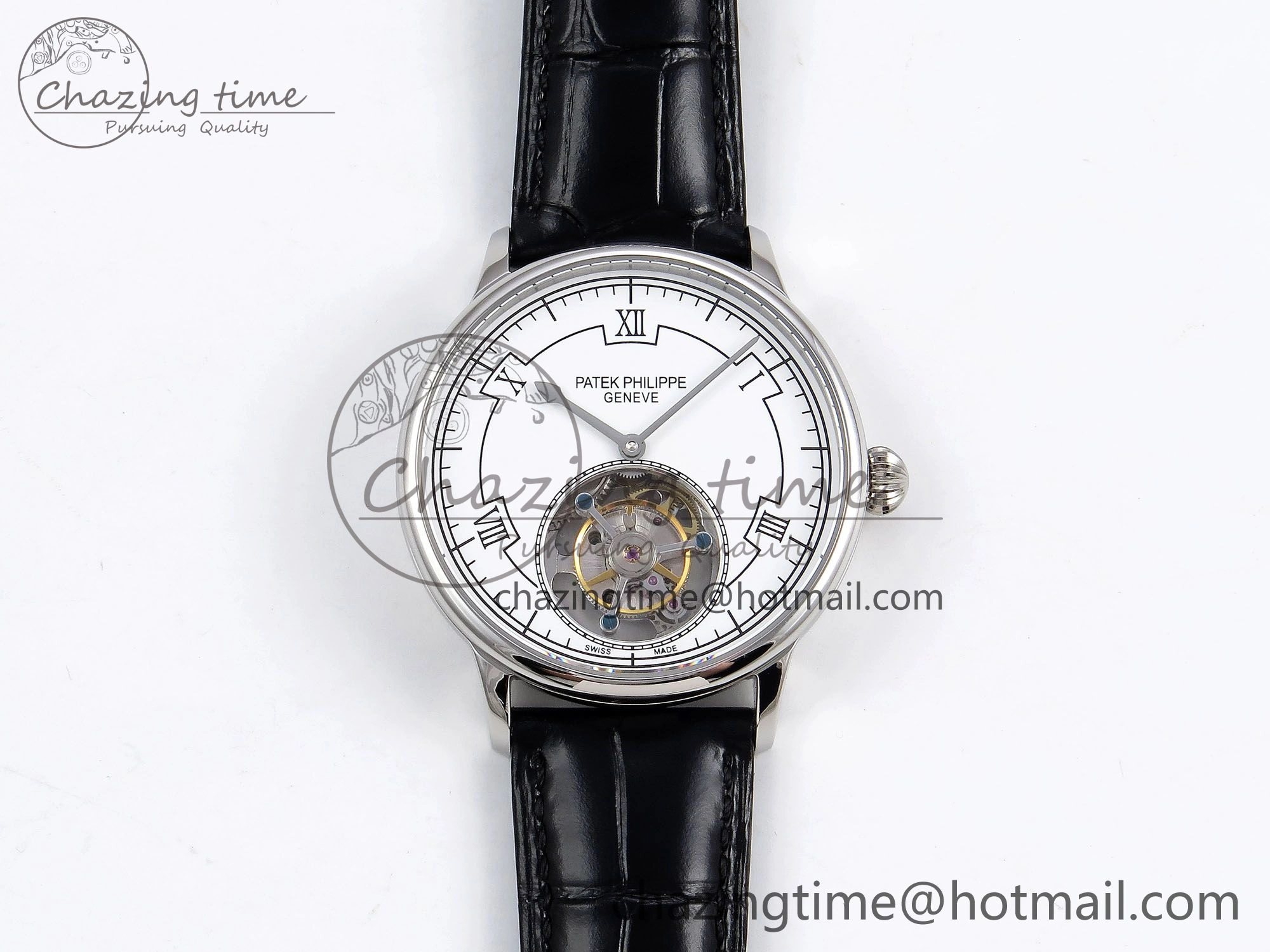 Patek Philippe Tourbillon SS RMSF Edition White Dial on Black Leather Strap