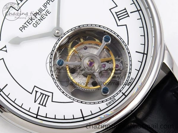Patek Philippe Tourbillon SS RMSF Edition White Dial on Black Leather Strap
