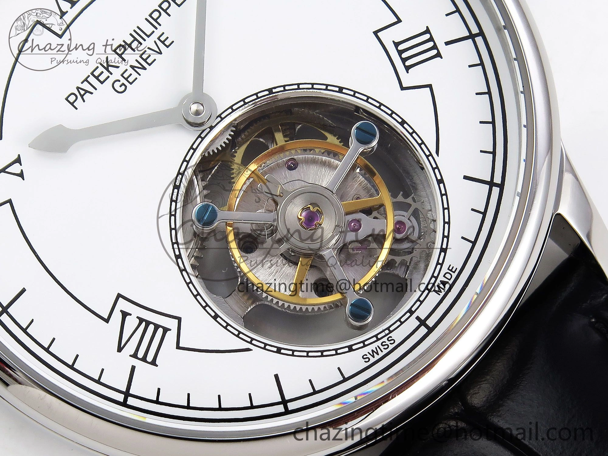 Patek Philippe Tourbillon SS RMSF Edition White Dial on Black Leather Strap