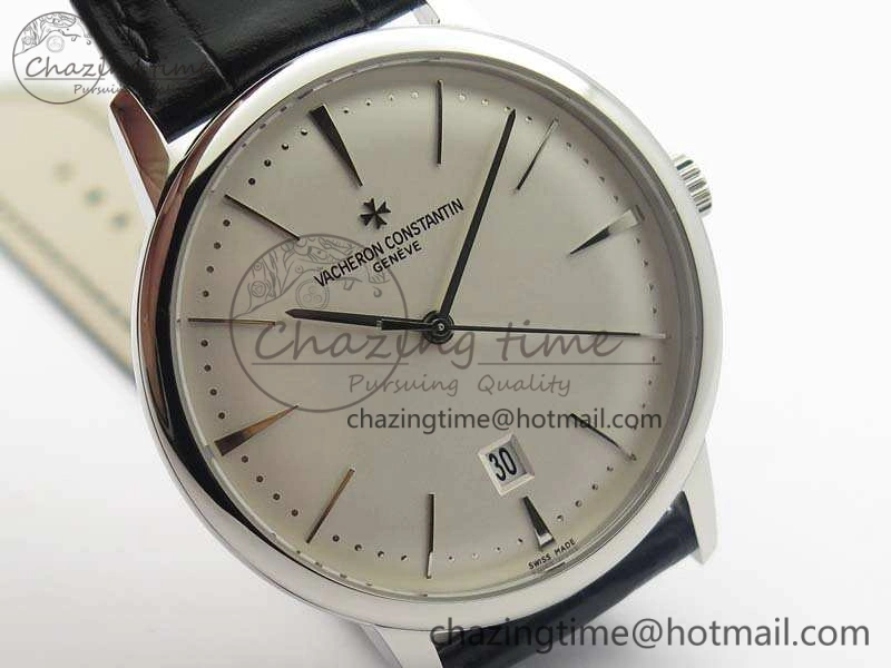 Patrimony 85150 SS MKF 1:1 Best Edition Silver White Dial On Black Leather Cal.2450SC