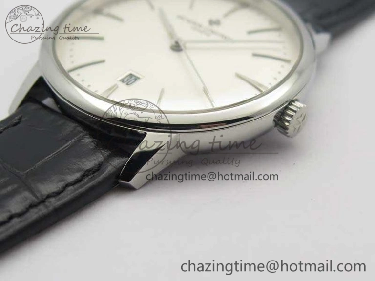 Patrimony 85150 SS MKF 1:1 Best Edition Silver White Dial On Black Leather Cal.2450SC