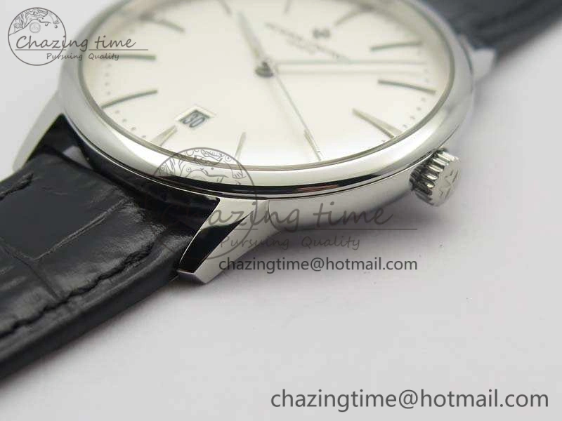 Patrimony 85150 SS MKF 1:1 Best Edition Silver White Dial On Black Leather Cal.2450SC