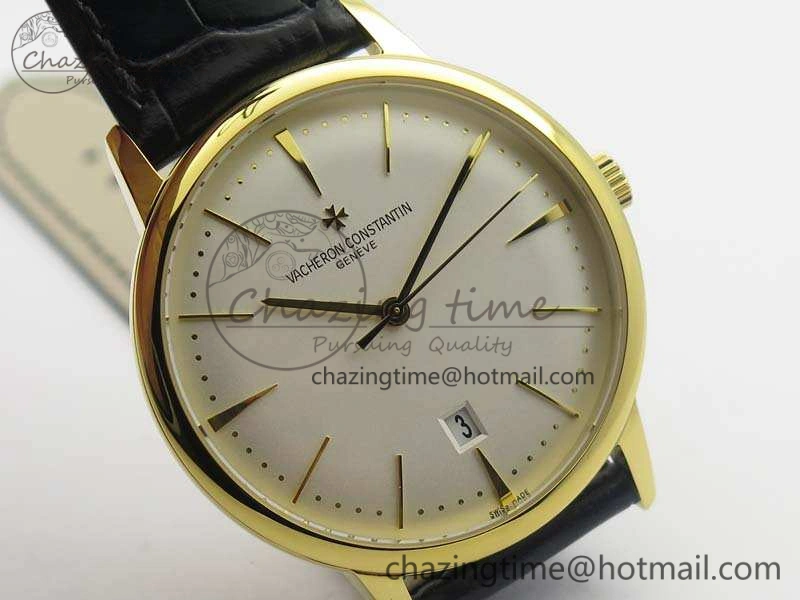 Patrimony 85150 YG MKF 1:1 Best Edition Silver White Dial On Black Leather Cal.2450SC