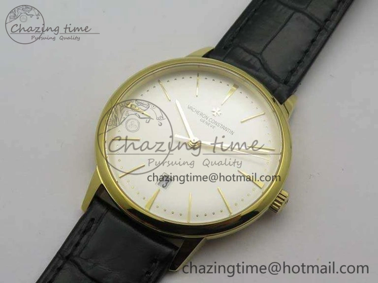 Patrimony 85150 YG MKF 1:1 Best Edition Silver White Dial On Black Leather Cal.2450SC