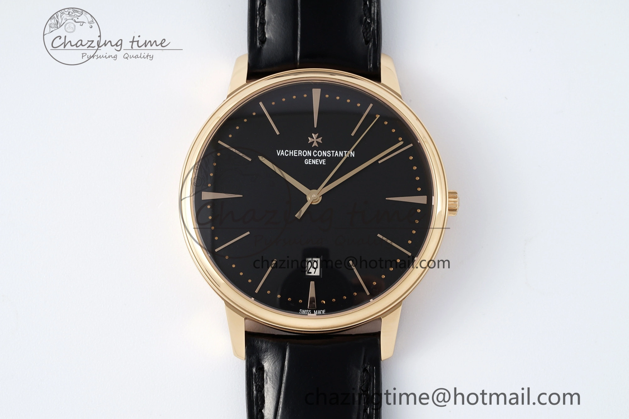 Patrimony Date RG PPF 1:1 Best Edition Black Dial on Black Leather Strap MIYOTA 9015