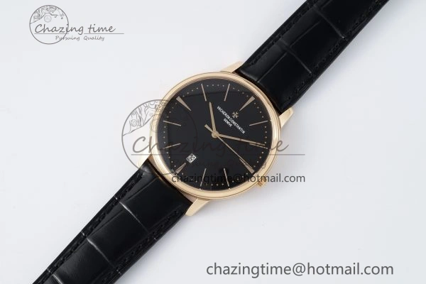 Patrimony Date RG PPF 1:1 Best Edition Black Dial on Black Leather Strap MIYOTA 9015