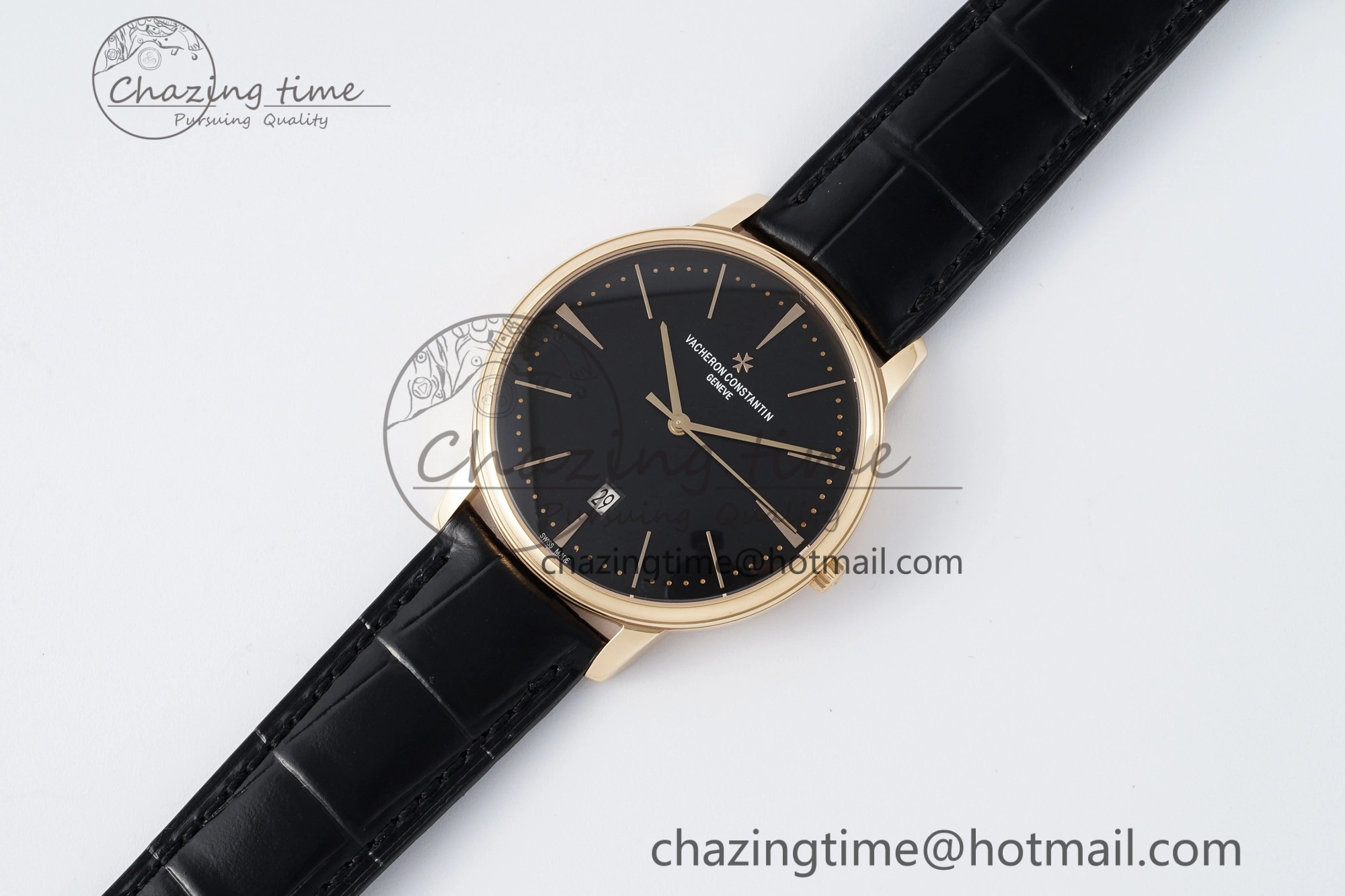 Patrimony Date RG PPF 1:1 Best Edition Black Dial on Black Leather Strap MIYOTA 9015