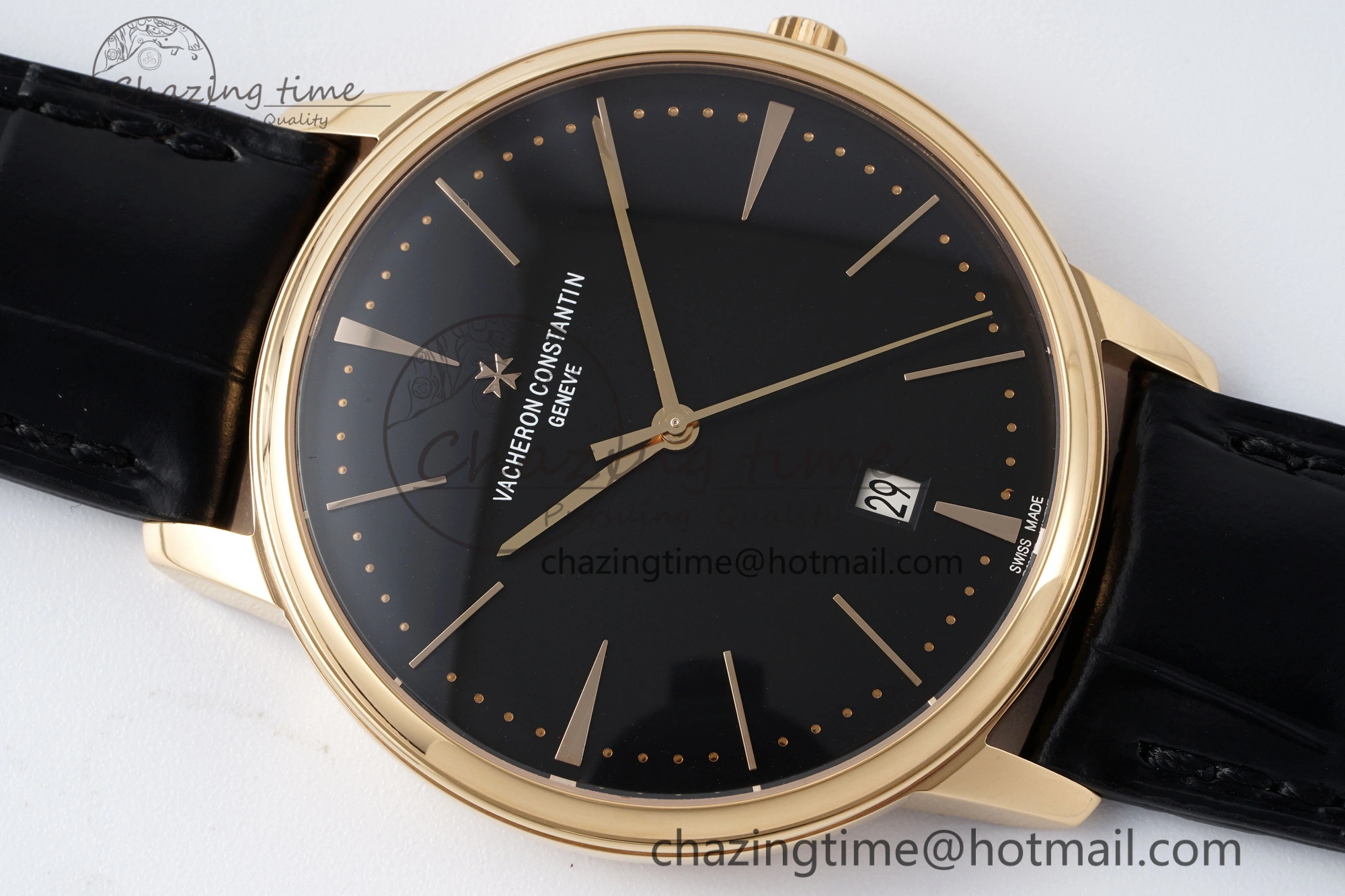 Patrimony Date RG PPF 1:1 Best Edition Black Dial on Black Leather Strap MIYOTA 9015