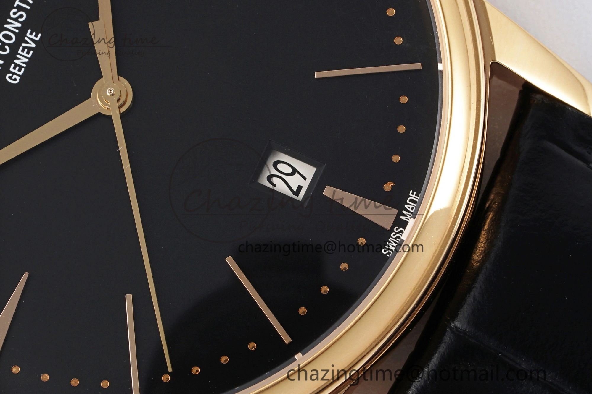 Patrimony Date RG PPF 1:1 Best Edition Black Dial on Black Leather Strap MIYOTA 9015
