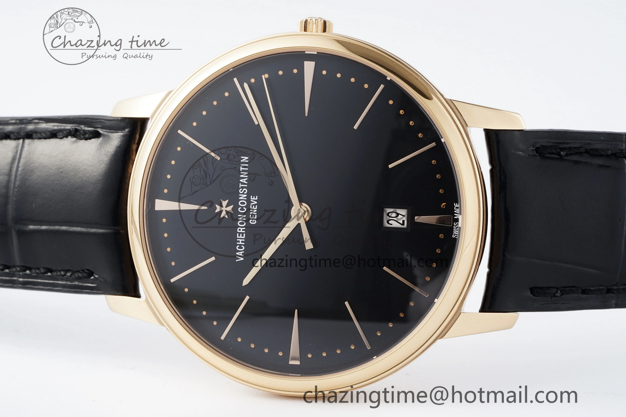 Patrimony Date RG PPF 1:1 Best Edition Black Dial on Black Leather Strap MIYOTA 9015