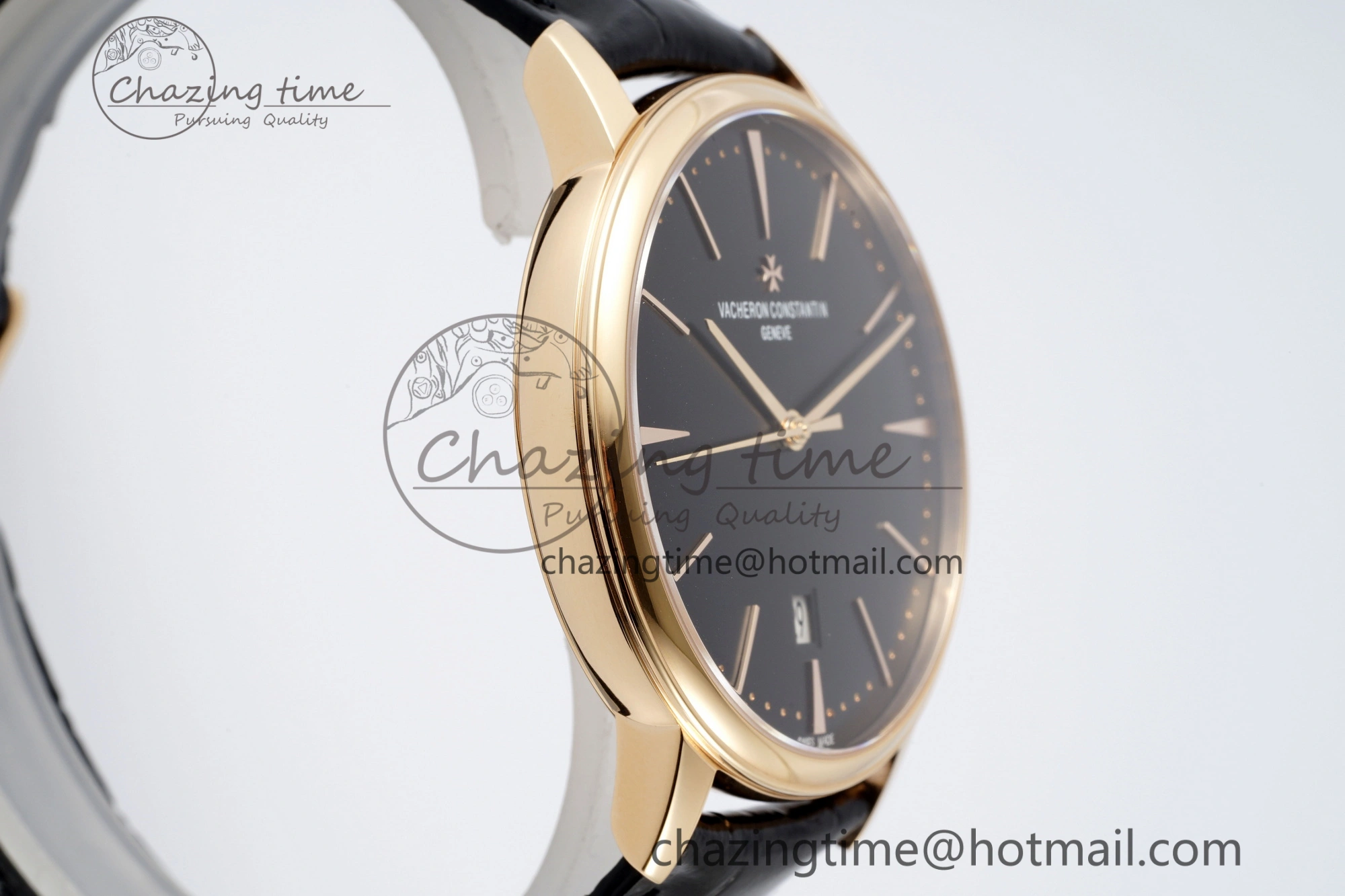 Patrimony Date RG PPF 1:1 Best Edition Black Dial on Black Leather Strap MIYOTA 9015