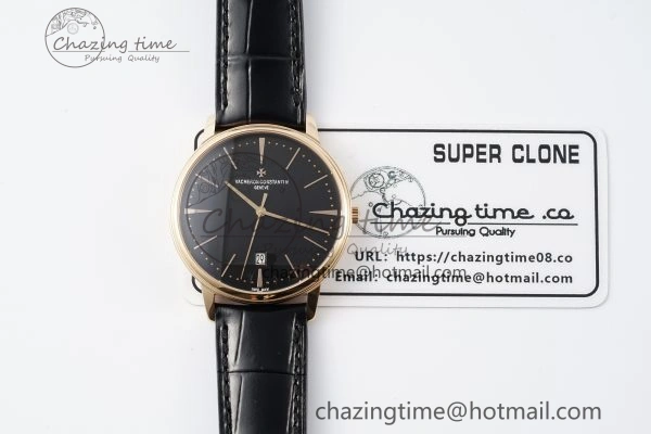 Patrimony Date RG PPF 1:1 Best Edition Black Dial on Black Leather Strap MIYOTA 9015