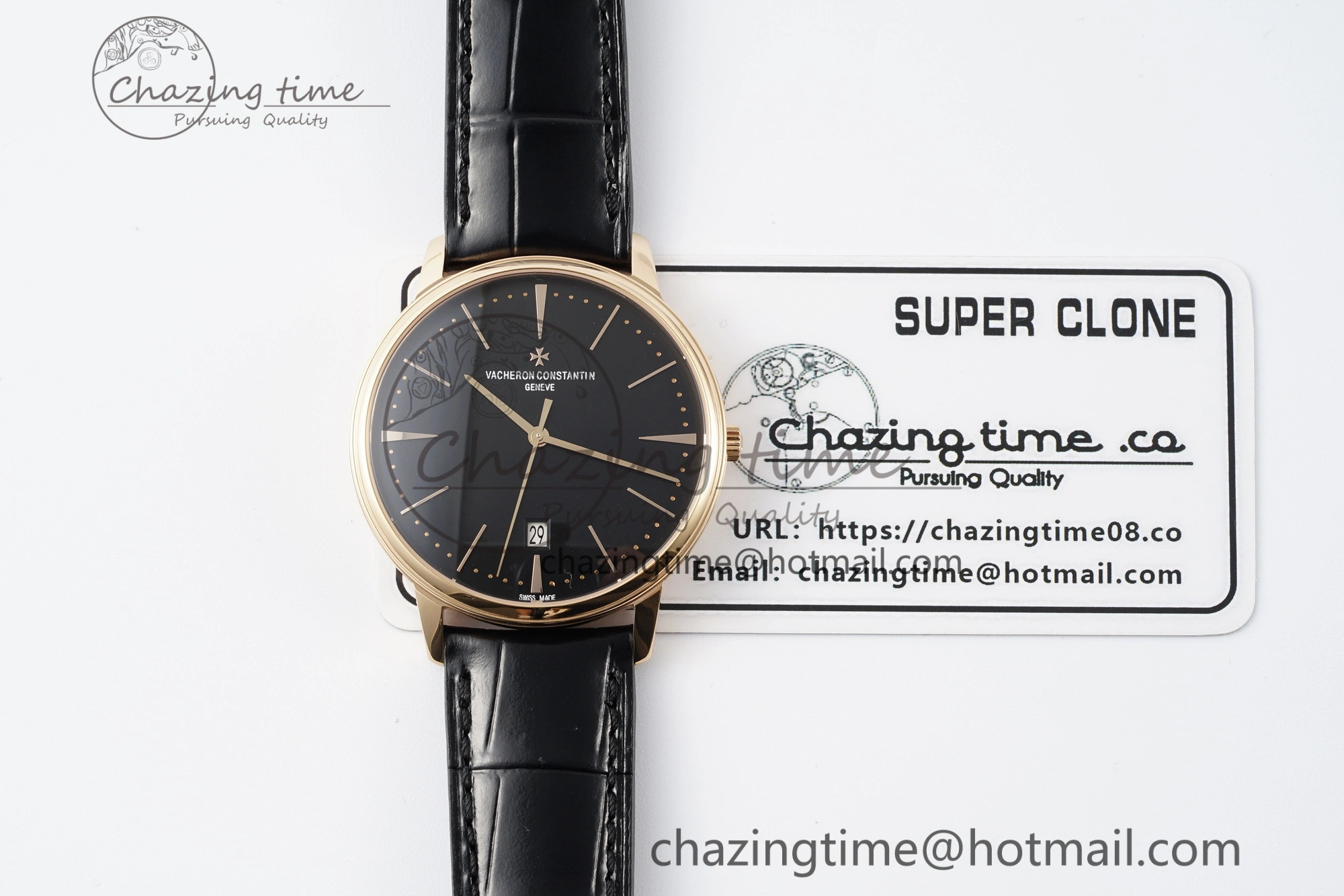 Patrimony Date RG PPF 1:1 Best Edition Black Dial on Black Leather Strap MIYOTA 9015