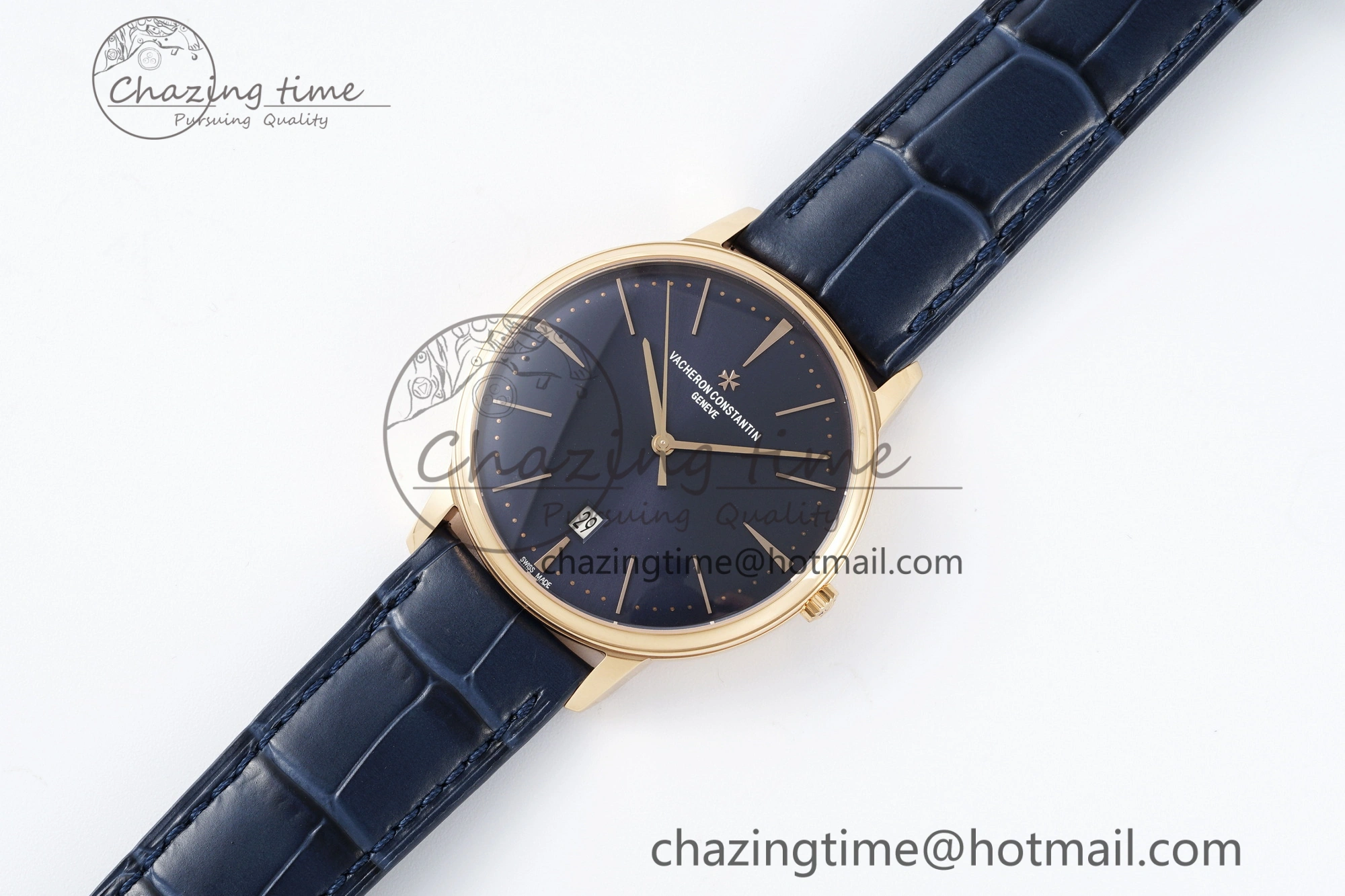 Patrimony Date RG PPF 1:1 Best Edition Blue Dial on Blue Leather Strap MIYOTA 9015