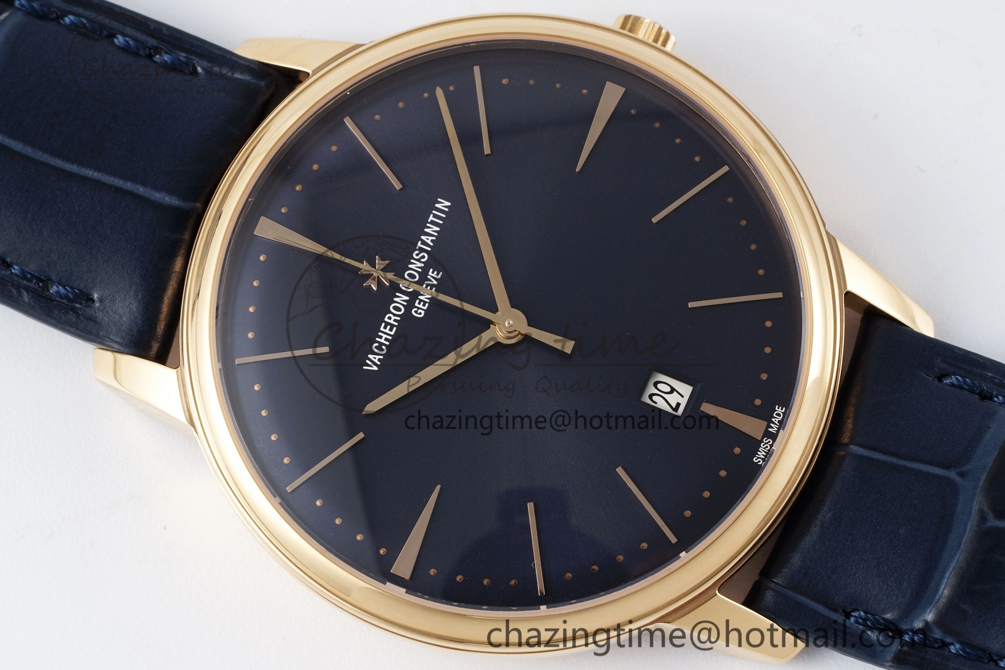 Patrimony Date RG PPF 1:1 Best Edition Blue Dial on Blue Leather Strap MIYOTA 9015