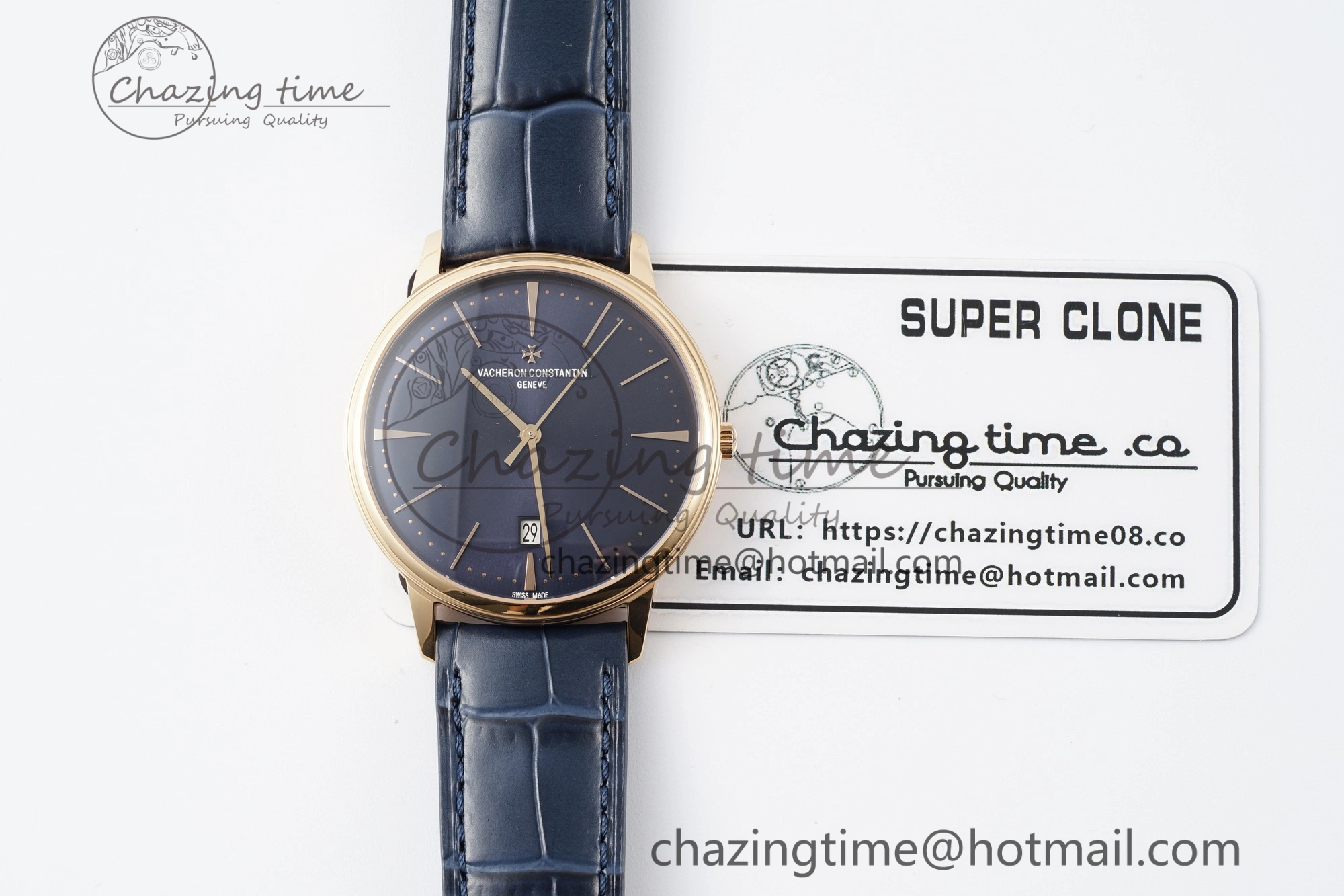 Patrimony Date RG PPF 1:1 Best Edition Blue Dial on Blue Leather Strap MIYOTA 9015