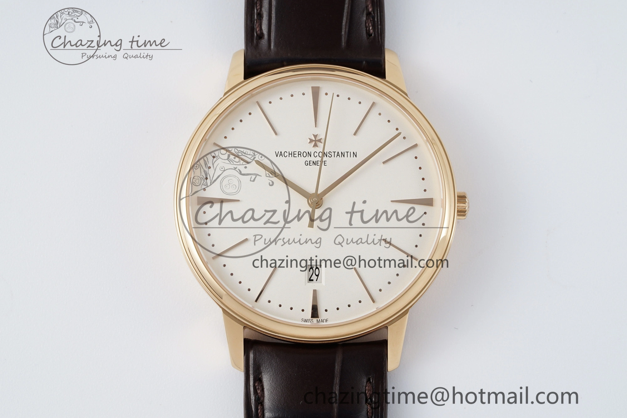 Patrimony Date RG PPF 1:1 Best Edition White Dial on Brown Leather Strap MIYOTA 9015