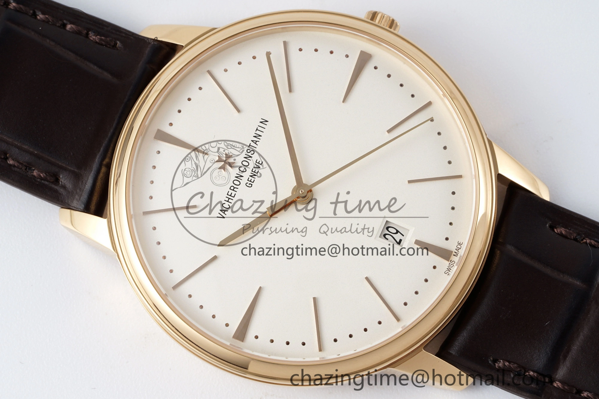 Patrimony Date RG PPF 1:1 Best Edition White Dial on Brown Leather Strap MIYOTA 9015